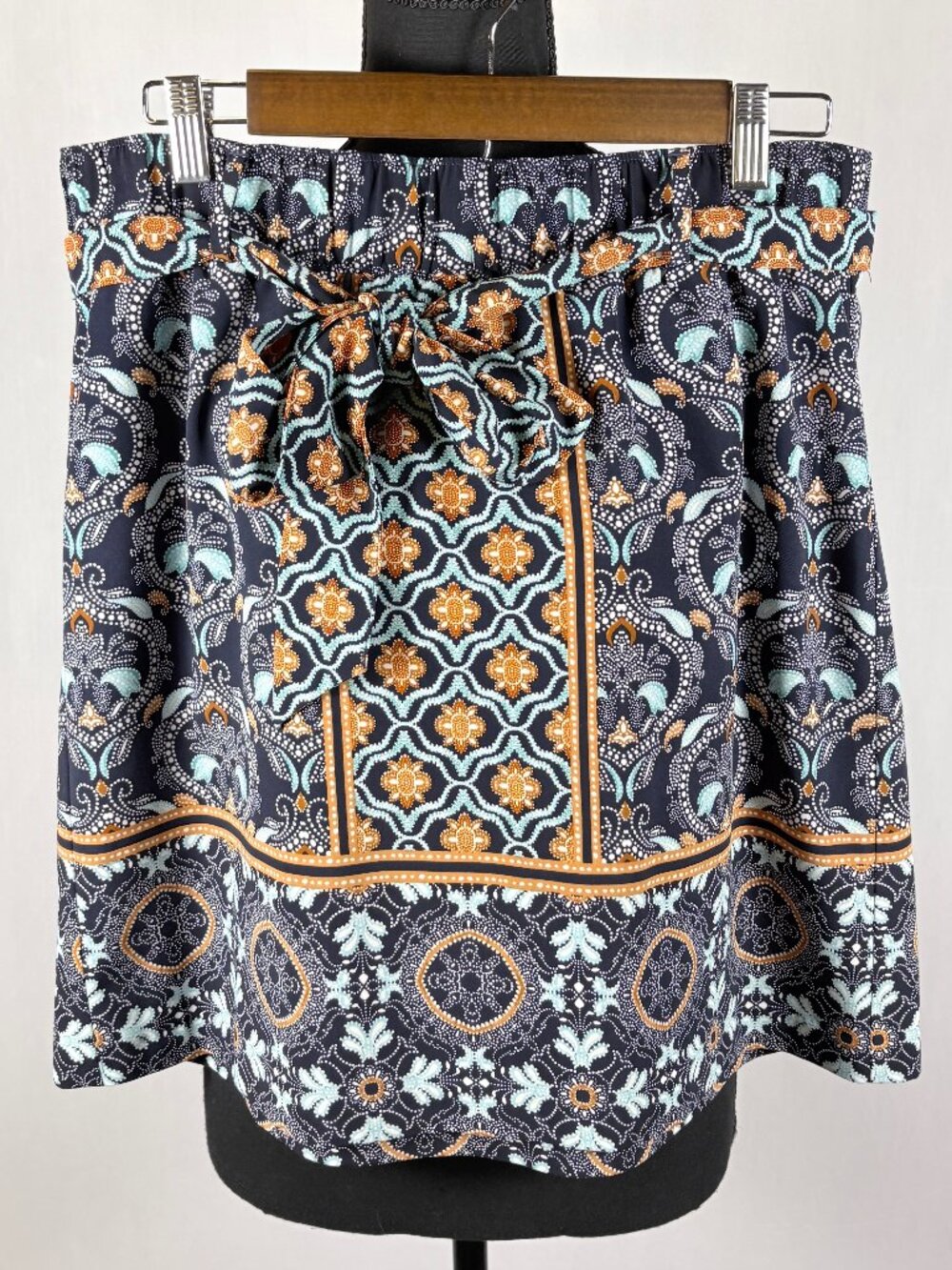 LOFT | Medallion Print Tie Waist Skirt |  M | Navy Blue Teal Orange Boho